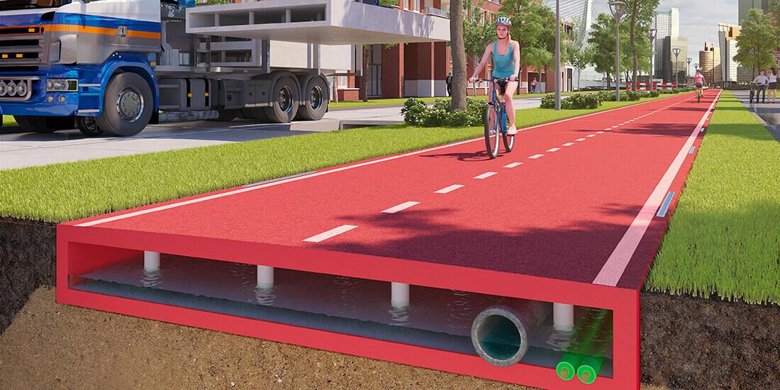 A Dutch start-up has invented a road made from recycled plastic. The first cycle lanes have already been built. Courtesy of PlasticRoad.
