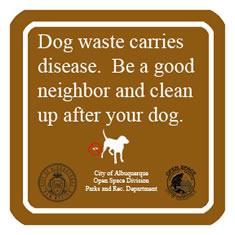 In many parks, signs remind dog owners to clean up after their dogs. (Image: City of Albuquerque Parks and Recreation)